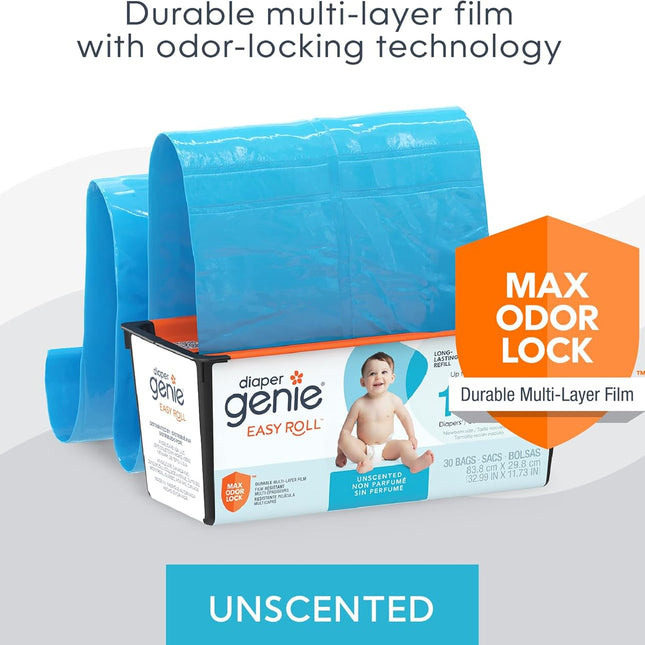 Easy Roll Diaper Pail Refill Bags | 30 Bags | Odor Control