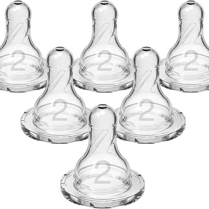 Level 2 Narrow Baby Bottle Silicone Nipples, Medium Flow, 3m+, 6 Count