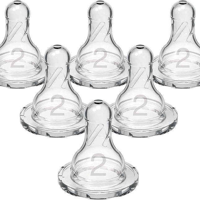 Level 2 Narrow Baby Bottle Silicone Nipples, Medium Flow, 3m+, 6 Count