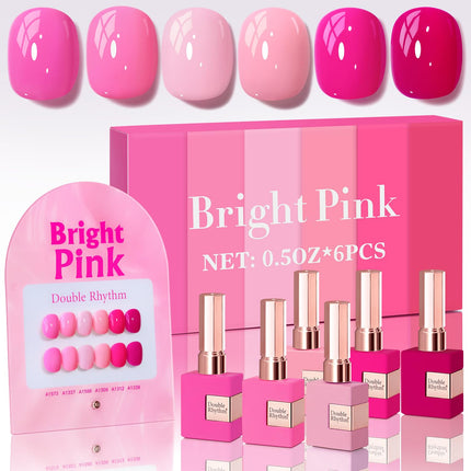 6-Piece 15 mL Bright Neon Gel Polish Set in Light Pink Purple