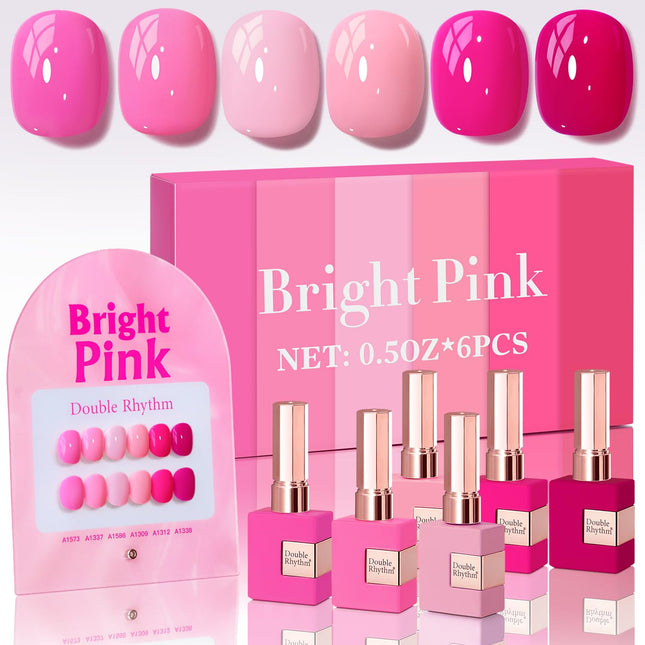 6-Piece 15 mL Bright Neon Gel Polish Set in Light Pink Purple