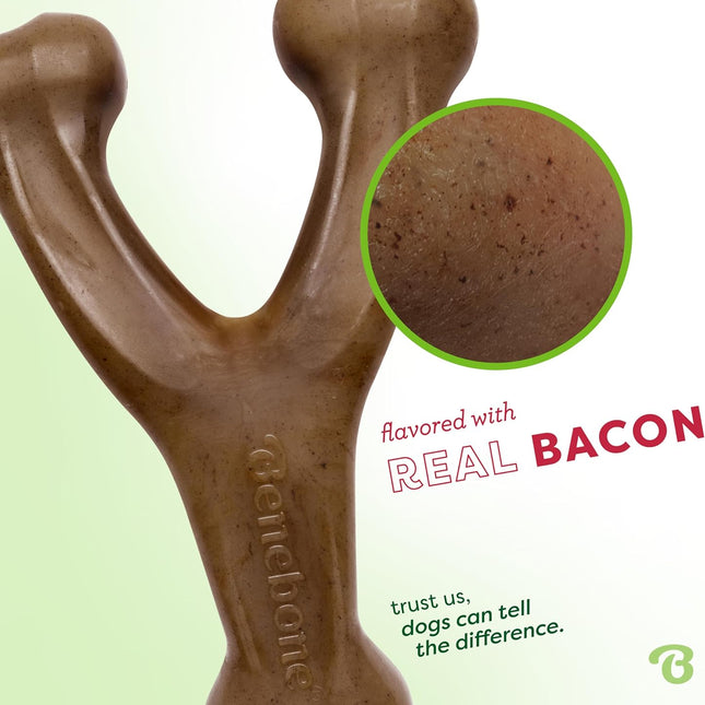 Wishbone Durable Dog Chew Toy for Aggressive Chewers, Real Bacon, Medium