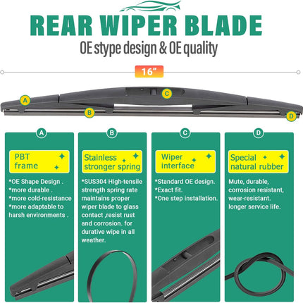 26 in, 22 in, and 16 in All-Weather Front and Rear Wiper Blade Set, Pack of 3