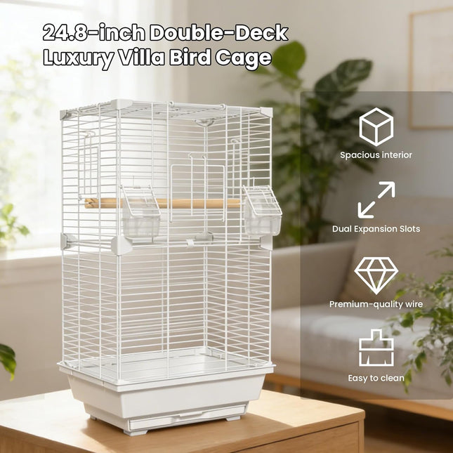 24.8 Inch White Bird Cage for Parakeets, Cockatiels, Lovebirds & Small to Medium Birds