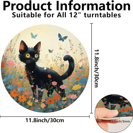 Cat Flower 12-Inch Felt Turntable Mat for Home Record Players
