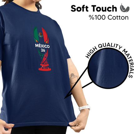 Mexico 26 Soccer Shirt - 2026 International Football Country Fan T-Shirt, Navy, Medium