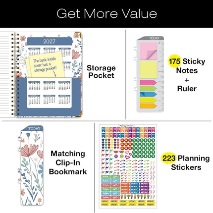 Hardcover Academic Year 2026-2027 Planner, 14-Month 8.5 x 11 Daily Weekly Monthly Agenda - Colorful Botanicals