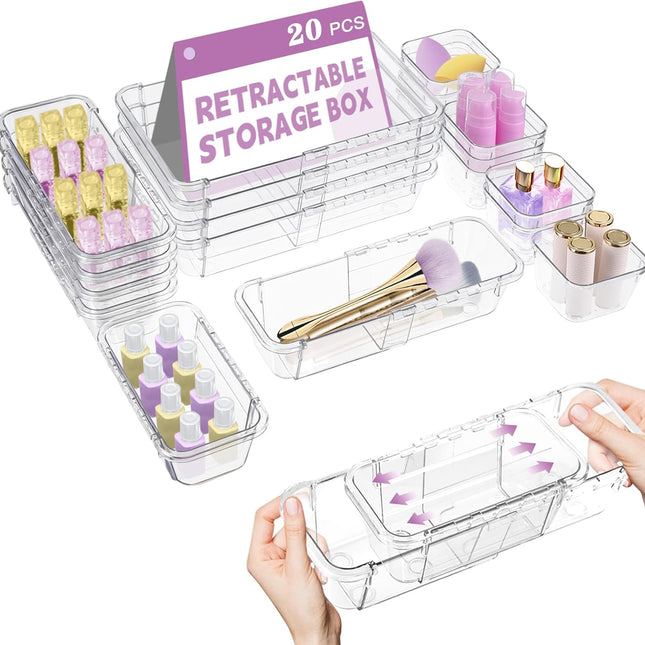 20-Piece Clear Adjustable Drawer Organizer Set