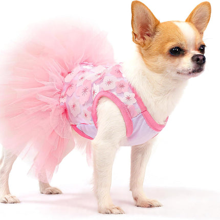 Pink Floral XXX-Small Dog Princess Dress with Bow Clip
