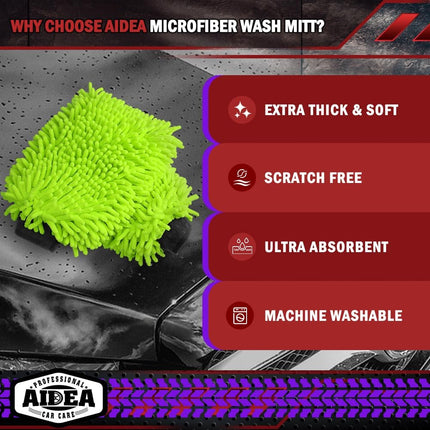 Microfiber Chenille Car Wash Mitts, Green 2-Pack