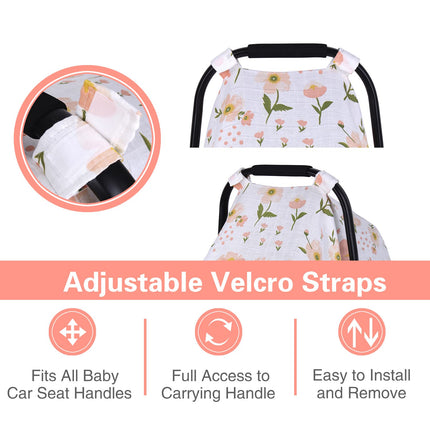 Pink Floral Muslin Car Seat Cover for Babies