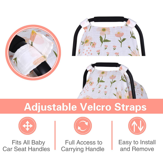Pink Floral Muslin Car Seat Cover for Babies