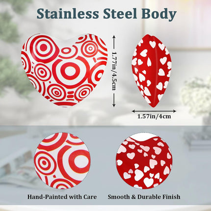 Crimson Love Heart Chimes, 2 Pack Stainless Steel Heart Bells with Hand-Painted Designs, Portable Soothing Hand Chimes for Meditation, Yoga & Sound Healing, Idea