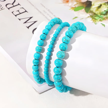 3-Piece Turquoise Natural Stone Stretch Bracelet Set
