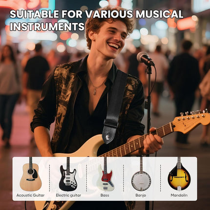 Guitar Strap 2 Pack - Adjustable Nylon Straps for Acoustic, Electric, and Bass