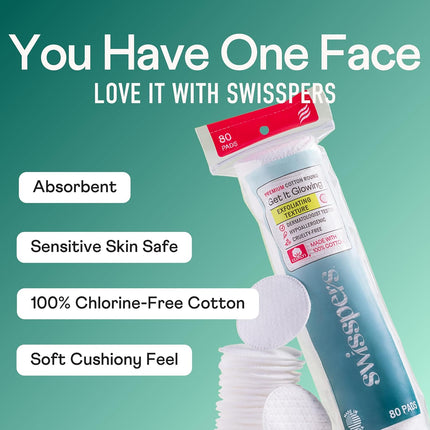 GlowEssence EsenciaLuz Swisspers Premium Exfoliating Cotton Rounds – 80 Count (Pack of 3) — Beauty & Self-Care