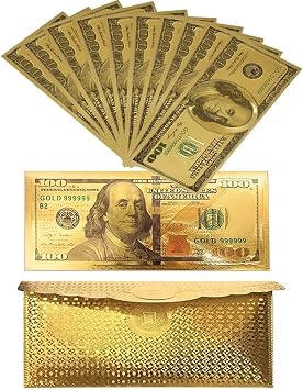 10-Piece Business Money Envelope Set with 10 Gold Foil Bills for Cash Gifts
