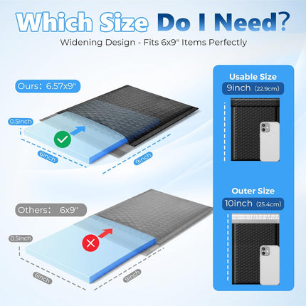Extra Deep Black Bubble Mailers, 6 x 9 in Usable Size, 50 Pack