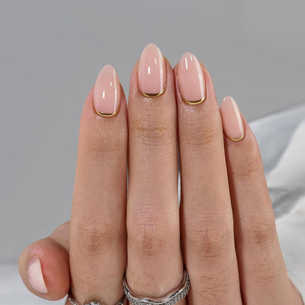 Short Almond Gold Foil Press On Nails Kit