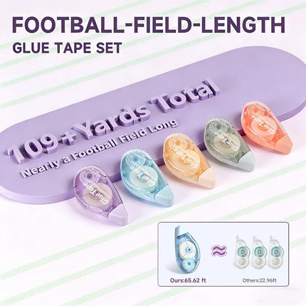 65.62 ft Extra-Long Double Sided Glue Tape, 0.31 in Wide, 5-Pack, Photo-Safe Acid-Free Scrapbook Tape, Multicolor