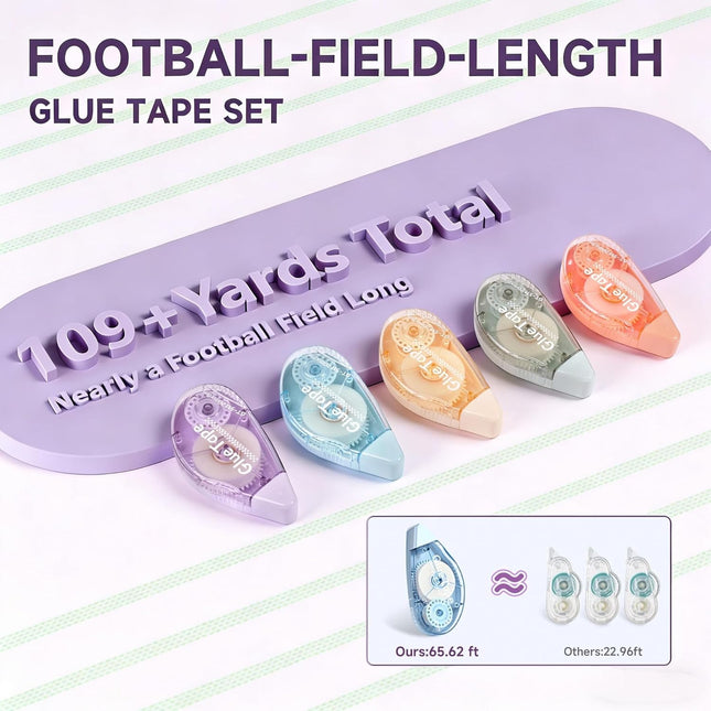 65.62 ft Extra-Long Double Sided Glue Tape, 0.31 in Wide, 5-Pack, Photo-Safe Acid-Free Scrapbook Tape, Multicolor