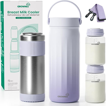22 oz Portable Breast Milk Cooler with Stainless Steel Chiller and 2 Baby Bottles