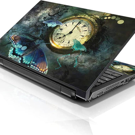 Clock Butterfly Laptop Skin Sticker Cover with 2 Wrist Pads