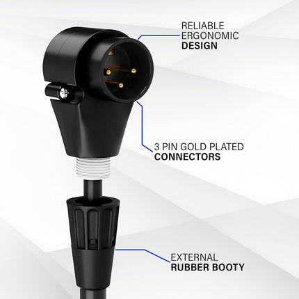 1.5 ft Right Angle 3-Pin XLR Male to Female Microphone Cable - Black