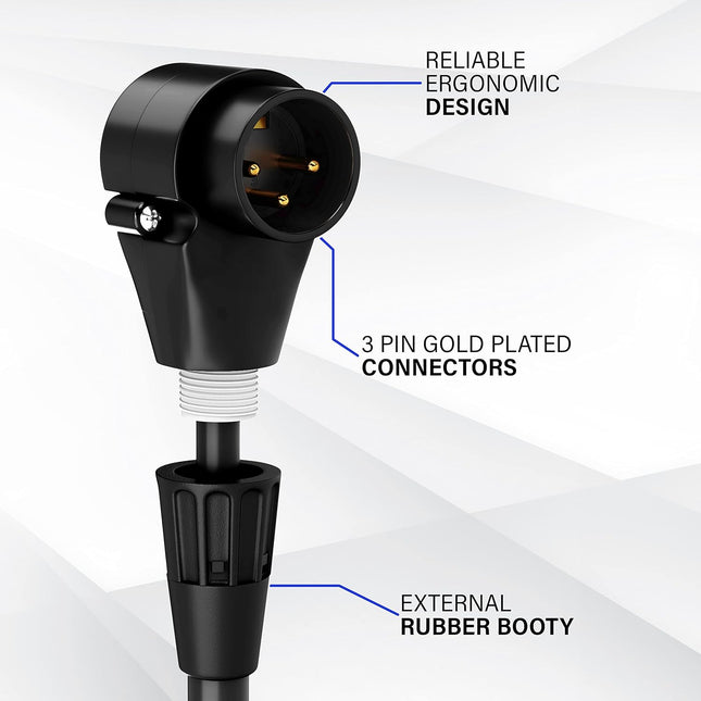 1.5 ft Right Angle 3-Pin XLR Male to Female Microphone Cable - Black