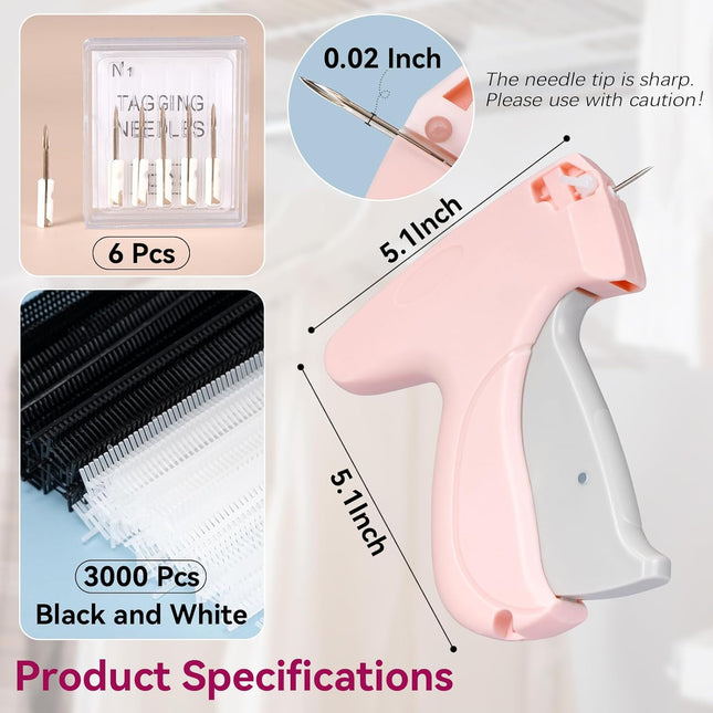 Pink Handheld Stitch Gun for Clothes with Black and White Fasteners