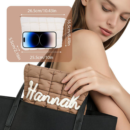 GlowEssence EsenciaLuz Quilted Makeup Bag with 3D Rope Embroidery, Custom Name Puffer Cosmetic — Beauty & Self-Care