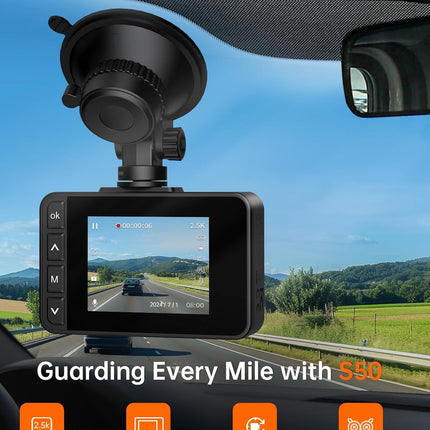 Front and Rear Dual Dash Cam with 2.5K and 1080P Recording