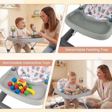 BABY JOY Baby Walker, Foldable Activity Walker with Adjustable Height, Large Tray & Removable Toys, Baby Walker with Wheels for Boys Girls 6-12 Months (Gray)