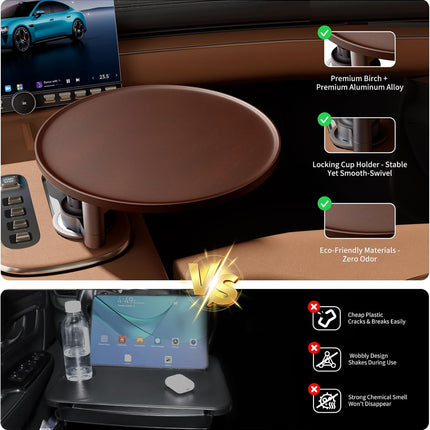 360° Rotating Wood Cup Holder Car Tray & Laptop Desk