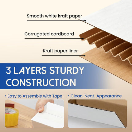 12x12x5" White Corrugated Shipping Boxes, 25 Pack