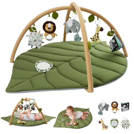 Oversize Leaf Shaped Baby Play Gym & Activity Mat with 6 Detachable Toys