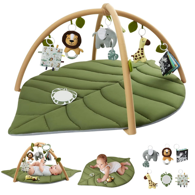 Oversize Leaf Shaped Baby Play Gym & Activity Mat with 6 Detachable Toys