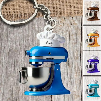 Personalized Pink Mixer Baking Keychain