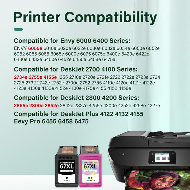 67XL 6055e 2755e 2800e 2855e 6000 Ink Cartridges Black/Color Combo Pack (2-Pack)