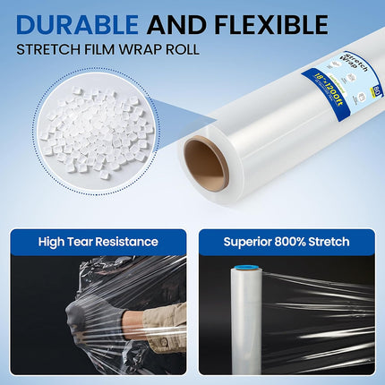 SourcetoHome 18 Inch x 1200 Feet Stretch Film Wrap 80 Gauge Self-Adhering Shrink Wrap Roll with Plastic Holders Industrial Strength up to 800% Stretch Wrap for Moving, Packing, Pallet Wrapping (2 Rolls) - General - detail view 2
