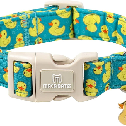 Cute Duck Pattern Adjustable Dog Collar with Rubber Duck Charm for Small Dogs