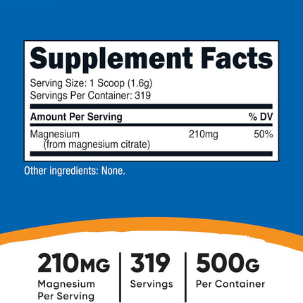 Nutricost Magnesium Citrate Powder - supplement facts