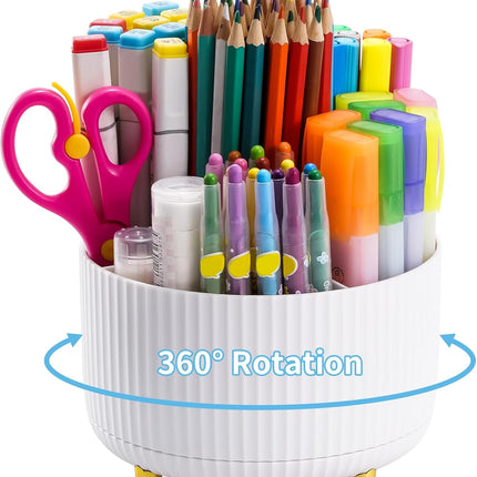 White 360-Degree Rotating Desk Organizer with 5 Compartments