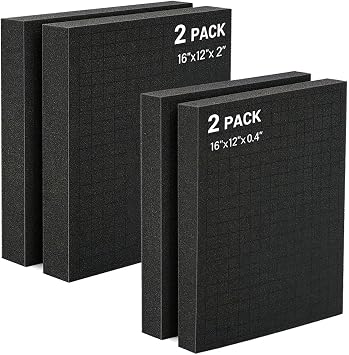 4 Pack Gun Case Foam Inserts, Pick and Pluck Foam Sheets 16x12x2 and 16x12x0.4 Inches