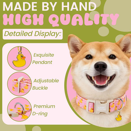 Rubber Duck Print Adjustable Cotton Dog Collar for Medium Dogs