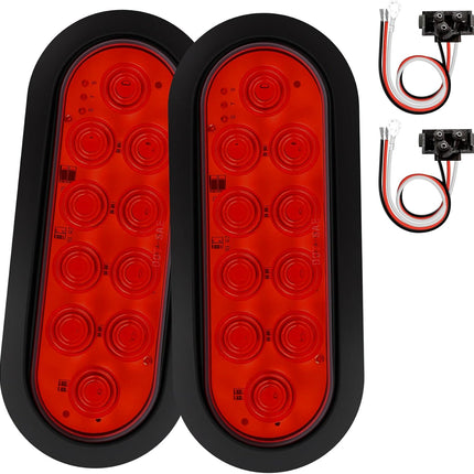 6-Inch Oval Red LED Trailer Tail Lights, 2-Pack