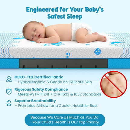 Breathable Waterproof Crib & Toddler Mattress, 52" x 27.6" x 5"