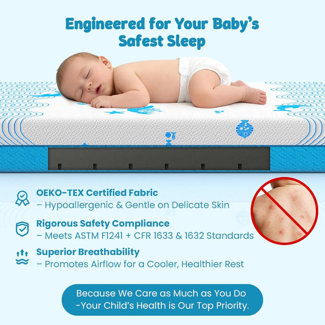 Breathable Waterproof Crib & Toddler Mattress, 52" x 27.6" x 5"