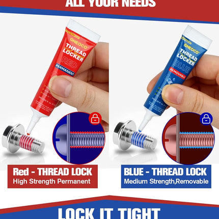 2 Pack Blue and Red Thread Locker, 6 ml Each