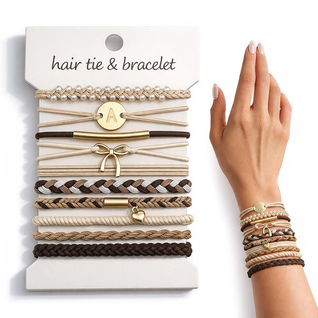 Letter A No-Damage Hair Tie Bracelet Set for Women, 10 Pcs